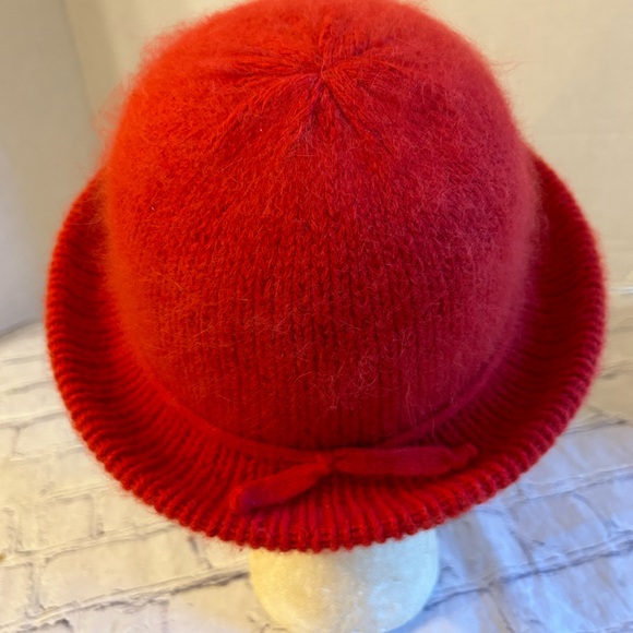 ITALY MADE RED FEDORA STYLE ANGORA BLEND WOMENS HAT - Picture 3 of 9